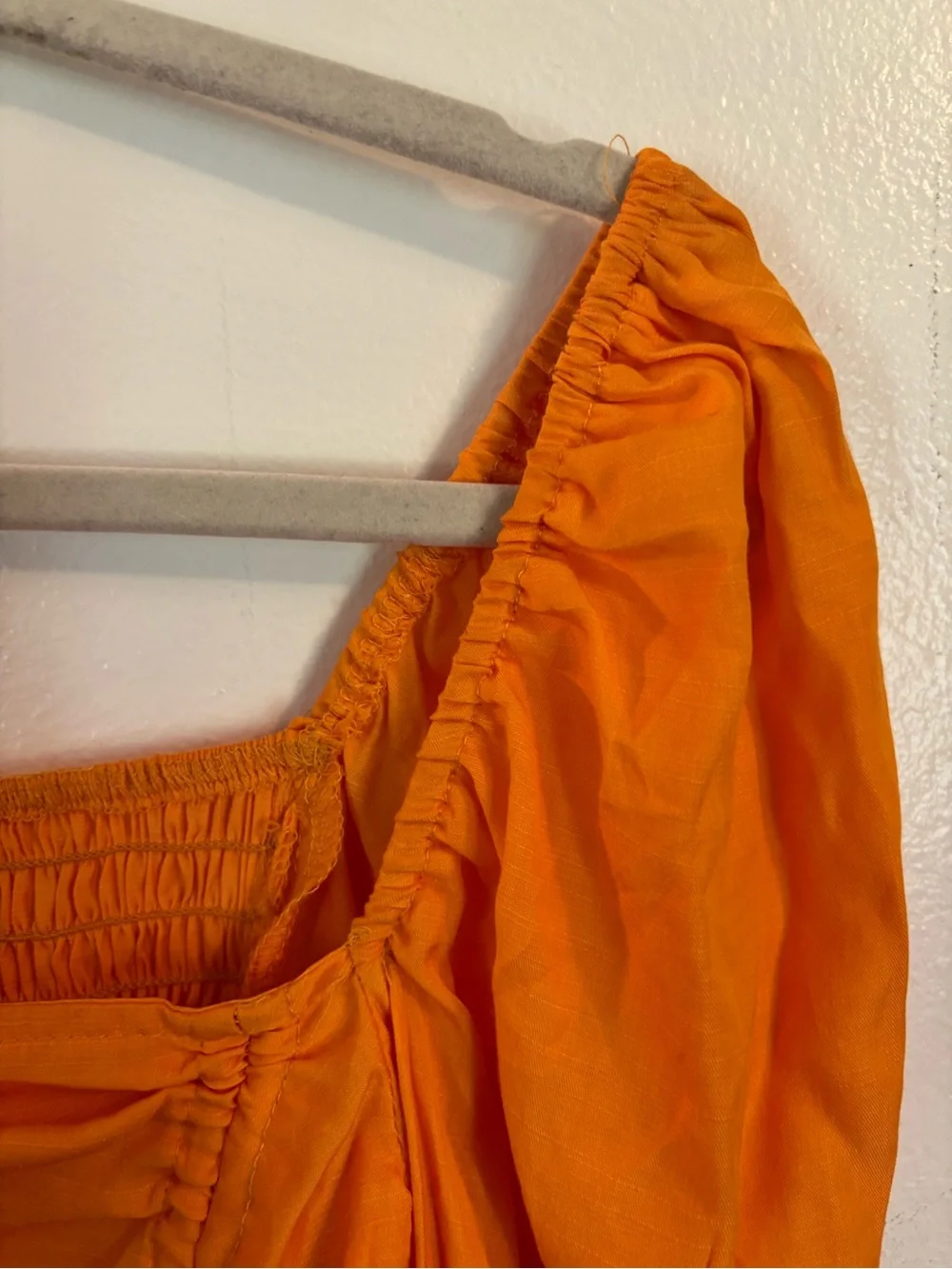 Urban Bliss Bright Orange Ruched Long-Sleeve Crop Blouse